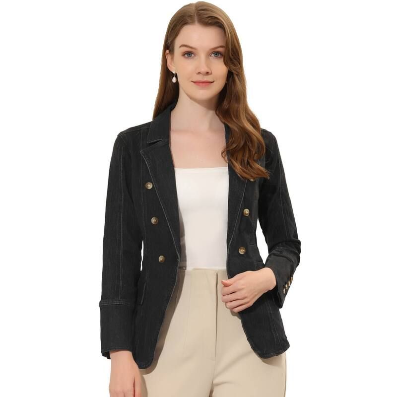 アレグラ ケー レディース アウター ジャケット・ブルゾン デニム ALLEGRA K Womens Notched Lapelong Sleeve Button Denim Jacket With