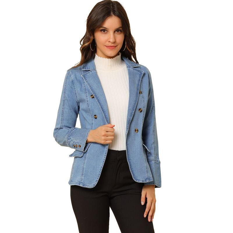 アレグラ ケー レディース アウター ジャケット・ブルゾン デニム ALLEGRA K Womens Notched Lapelong Sleeve Button Denim Jacket With
