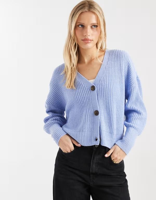 ヴェロモーダ レディース アウター カーディガン リブニット Vero Moda button up chunky rib knit cardigan in brunnera blue ブルー