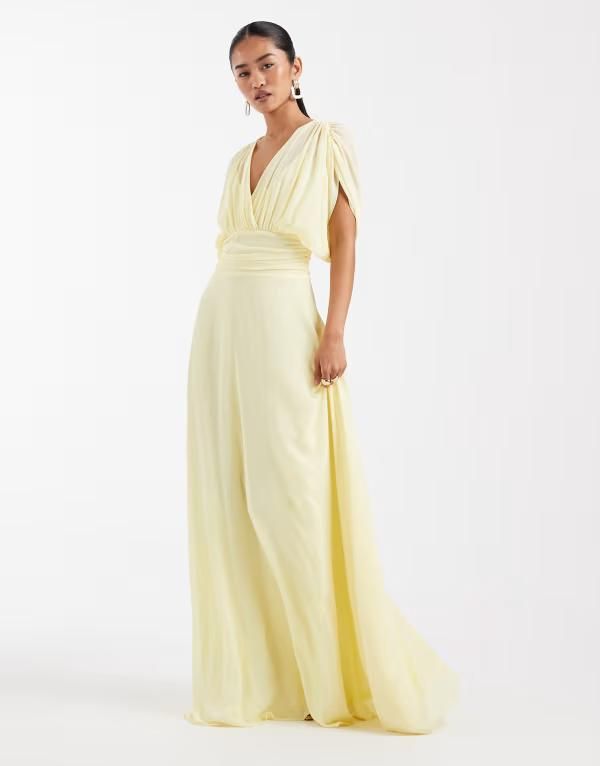 ティエフエヌシー レディース トップス ワンピース シフォン プリーツ マキシ TFNC Bridesmaid pleated chiffon maxi dress in butter lemon Y