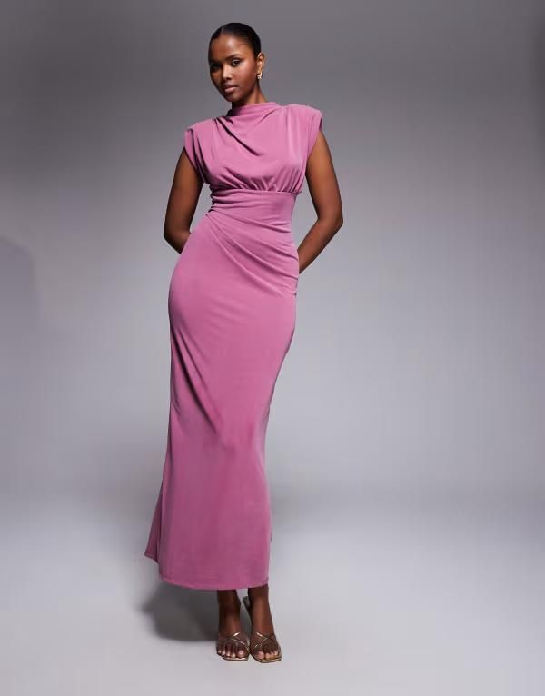 エイソス レディース トップス ワンピース ギャザー ノースリーブ ASOS DESIGN modal sleevelesshoulder padetailing ruched midaxi dres