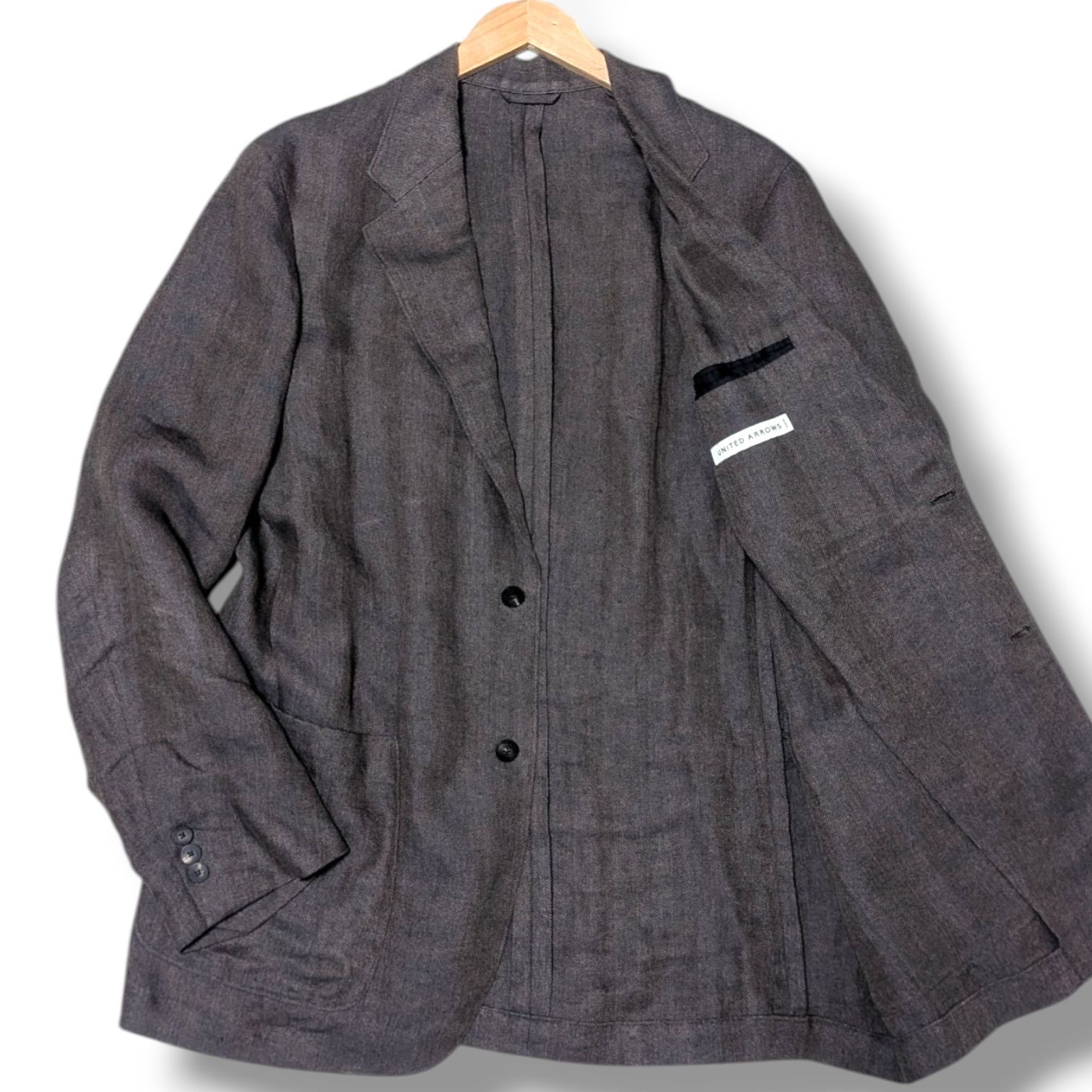 【23ss/リネン100%】UNITED ARROWS ユナイテッドアローズ テーラードジャケット 麻 ブラウン 茶 サマージャケット L メンズ 近年モデル