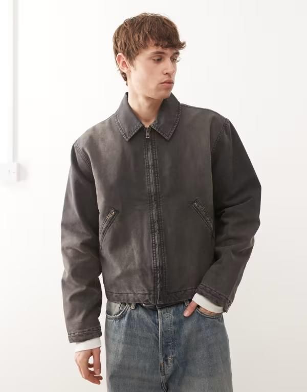 ウィークデイ メンズ アウター ジャケット・ブルゾン Weekday boxy washed canvas jacket Washed black ブラック