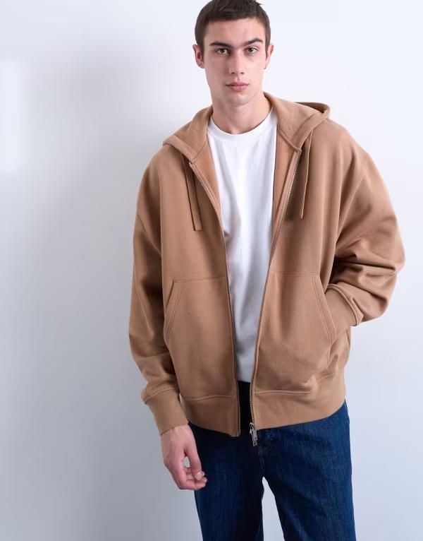 トップマン メンズ アウター パーカー・スウェット Topman heavyweight oversized zip up hoodie in stone ストーン