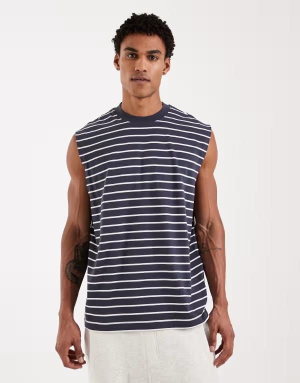 エイソス メンズ トップス ベスト ASOS DESIGN oversized tank and white stripe Navy White ホワイト