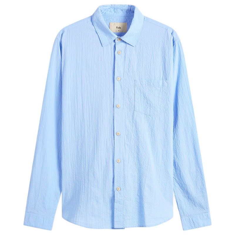 フォーク メンズ トップス シャツ リラックスフィット Folk Relaxed Fit Shirt Blue Bubble Seersucker ブルー