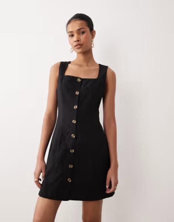 ノーバディーズ チャイルド レディース トップス ワンピース ボタンダウン ミニ ダウン Nobodys Child square neck button down mini dress Black