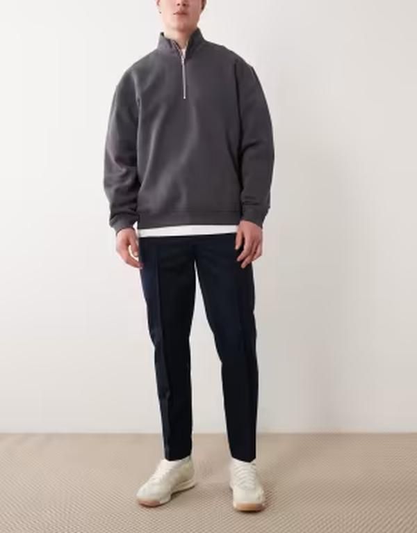 エイソス メンズ ボトムス カジュアルパンツ ASOS DESIGN taperedress pants with double pleats and thin waistband NAVY ネイビー
