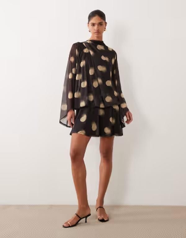 エイソス レディース トップス ワンピース ドレープ ドット プリント ミニ メッシュ ASOS DESIGN printed mesh draped blouson mini dress in po