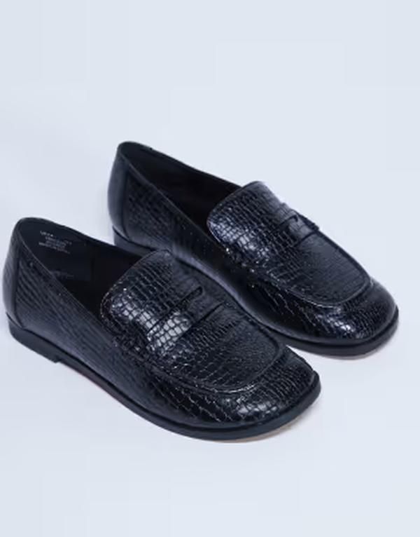 トップショップ レディース シューズ スリッポン・ローファー Topshop Charlie flat loafers lizard Black ブラック