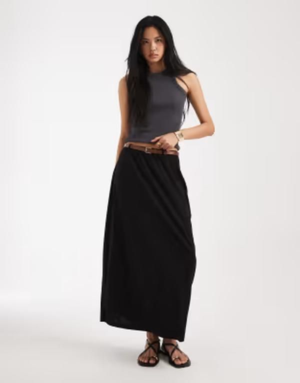 ベロモーダ レディース ボトムスカート ジャージー Vero Moda Tall belted jersey midaxi skirt Black ブラック