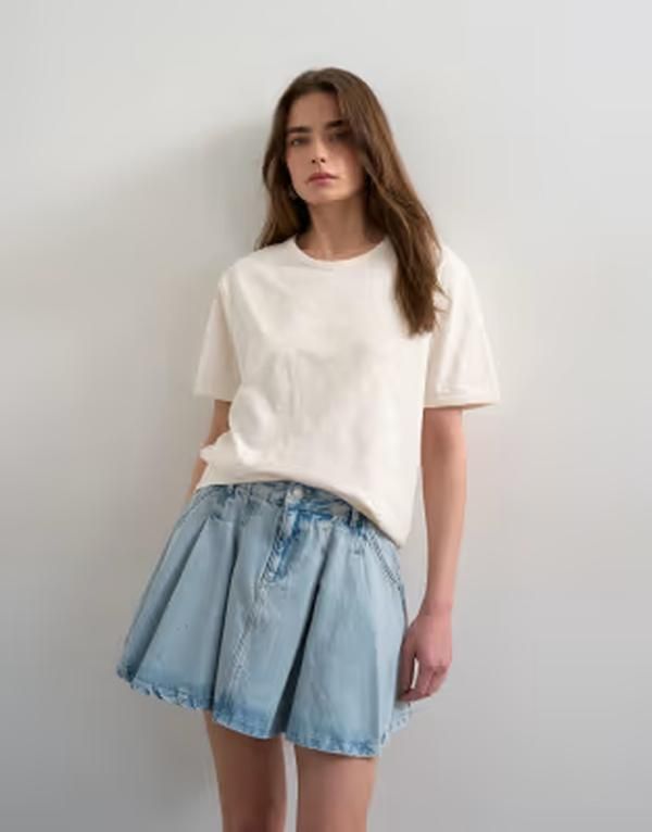 トップショップ レディース ボトムスカート プリーツ ミニ デニム Topshop denim pleated full mini skirt in bleach デニム