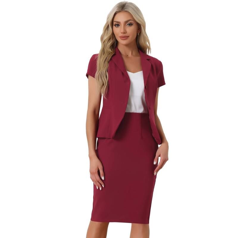 アレグラ ケー レディース トップス ワンピースカート ブレザー ジャケット ALLEGRA K Womens Business 2 Piece Suit Set Short Sleeve Blaze