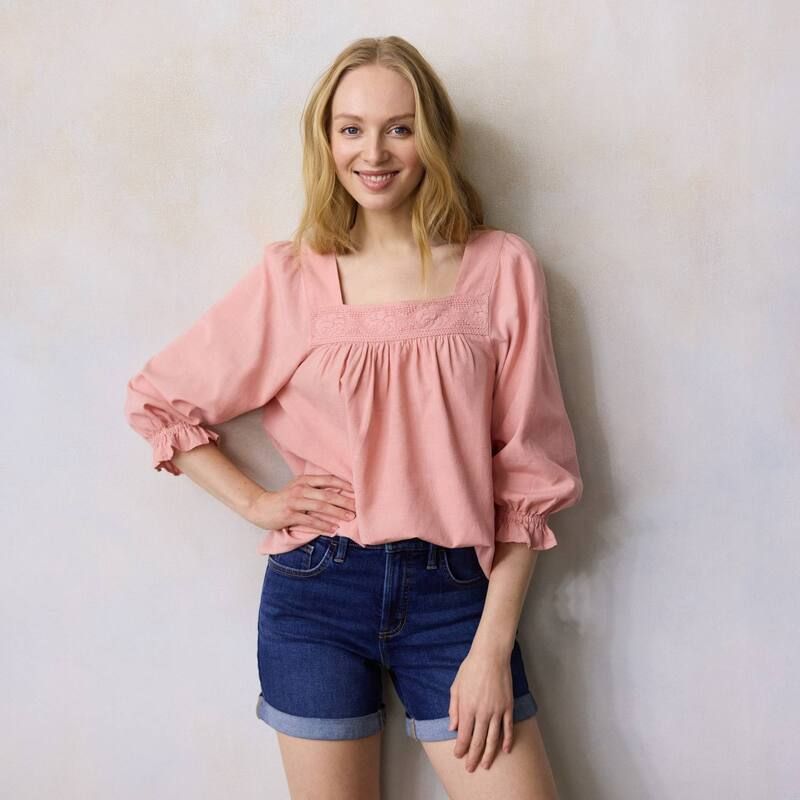 LC Lauren Conrad レディース トップス シャツ レーストリム レース Women s LC Lauren Conrad Lace Trim Square Neck Peasantop