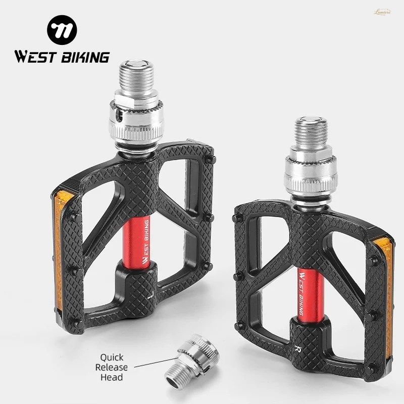 WEST BIKING 自転車用クイックリリースペダル 3ベアリング 滑り止めペダル 防水仕様 MTB ロードバイク用ペダルパーツ