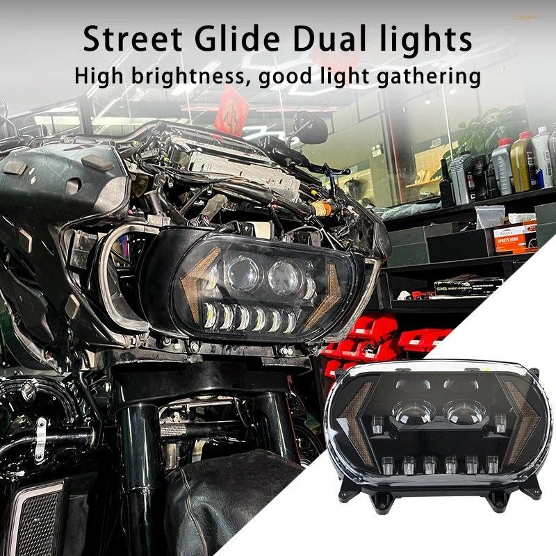 ロードグライド用LEDヘッドライト（ハイ/ロービーム、ウインカー、デイタイムランニングライト付き）ハーレーロードグライド2015-2023年モ