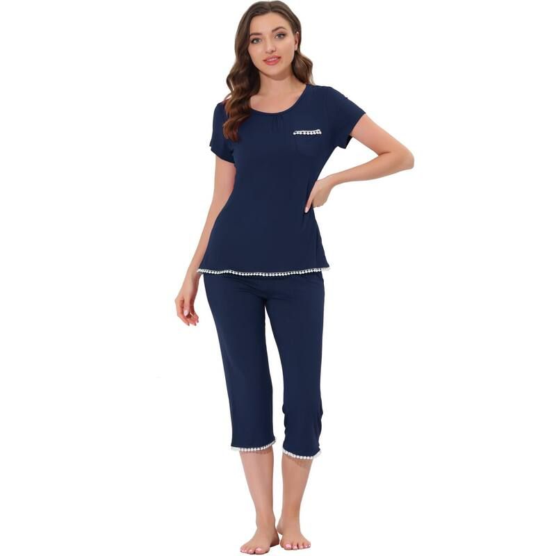 cheibear レディース アンダーウェア ナイトウェア キャップ cheibear Womens Lounge Sleepwear Pajama Round Neck Capri Nightwea