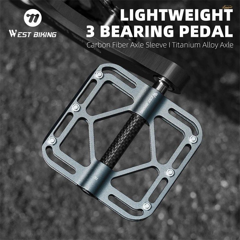 ウエストバイキング 超軽量MTBペダル 3ベアリング 自転車用チタンアクスル フラットペダル カーボンファイバースリーブ ロードバイクペダル
