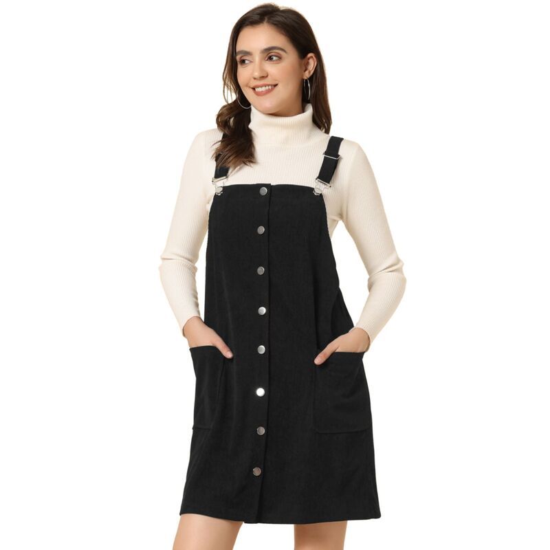 アレグラ ケー レディース トップス ワンピース コーデュロイ オーバーオール ALLEGRA K Womens Corduroy Straps Pinafore Button Decor Overa