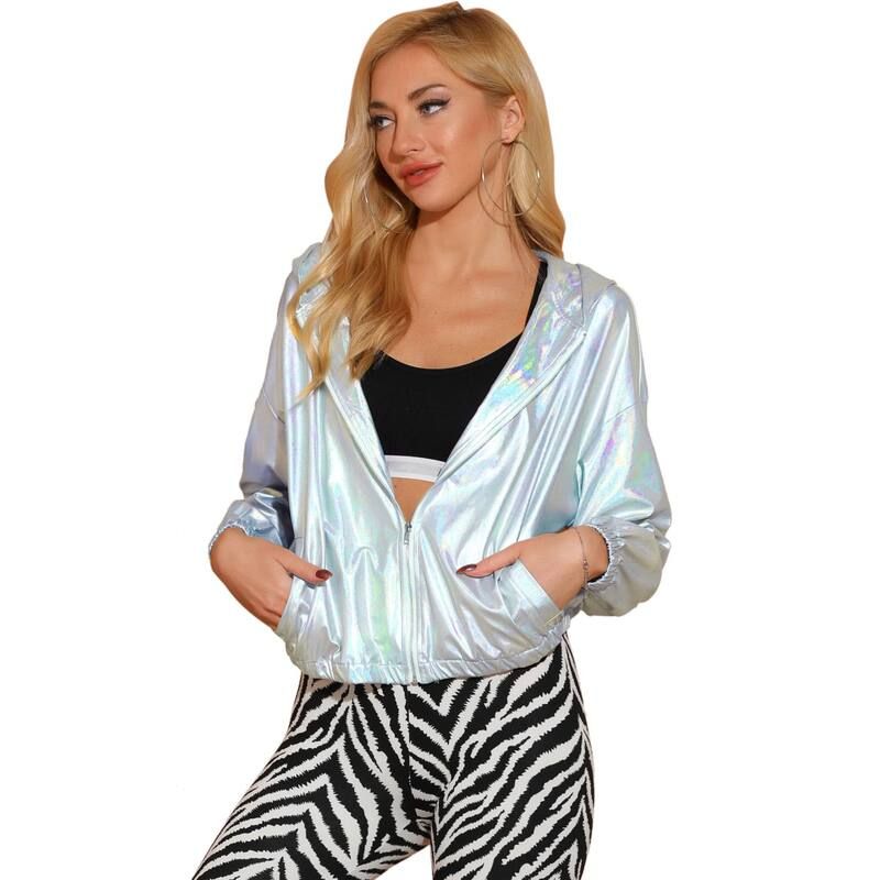 アレグラ ケー レディース アウター ジャケット・ブルゾン トール ALLEGRA K Womenshiny Long Sleeve Zipper Hooded Metallic Jacket Hol
