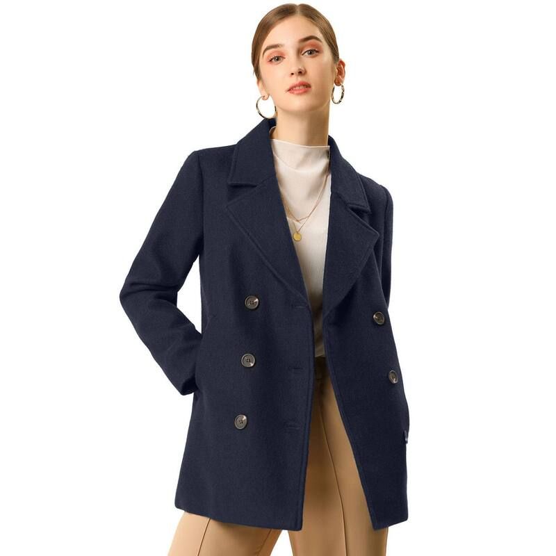 アレグラ ケー レディース アウター ジャケット・ブルゾン コート ALLEGRA K Womens Notched Lapel DoubleBreasted Pocket Mid Thigh Ove