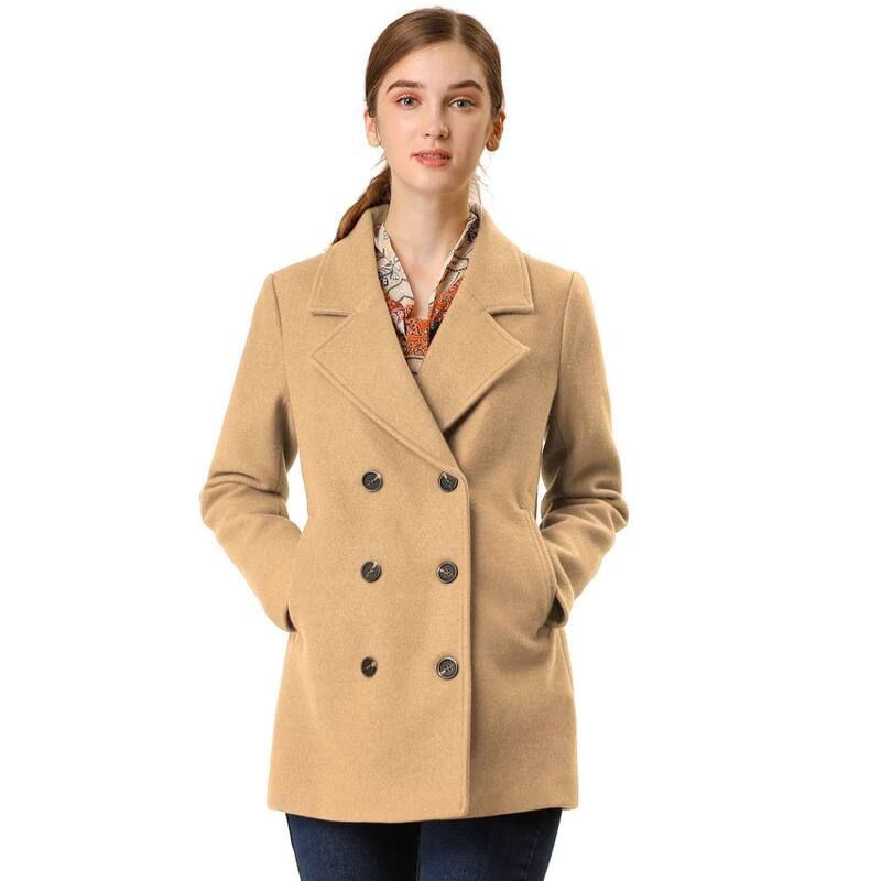 アレグラ ケー レディース アウター ジャケット・ブルゾン コート ALLEGRA K Womens Notched Lapel DoubleBreasted Pocket Mid Thigh Ove