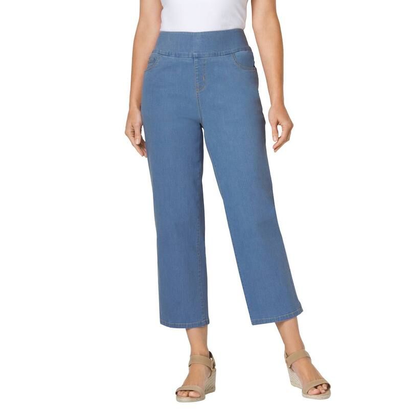 ウーマン ウィズイン レディース ボトムス カジュアルパンツ プラスサイズ プチ デニム キャップ ジーンズ Woman Within Plusize Petite PullOn ElasticWai