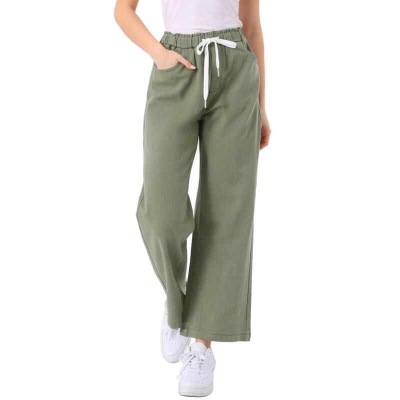 アレグラ ケー レディース ボトムス デニムパンツ ジーンズ ALLEGRA K Casual Denim Pants for Women Drawstring Elastic Waist Wide