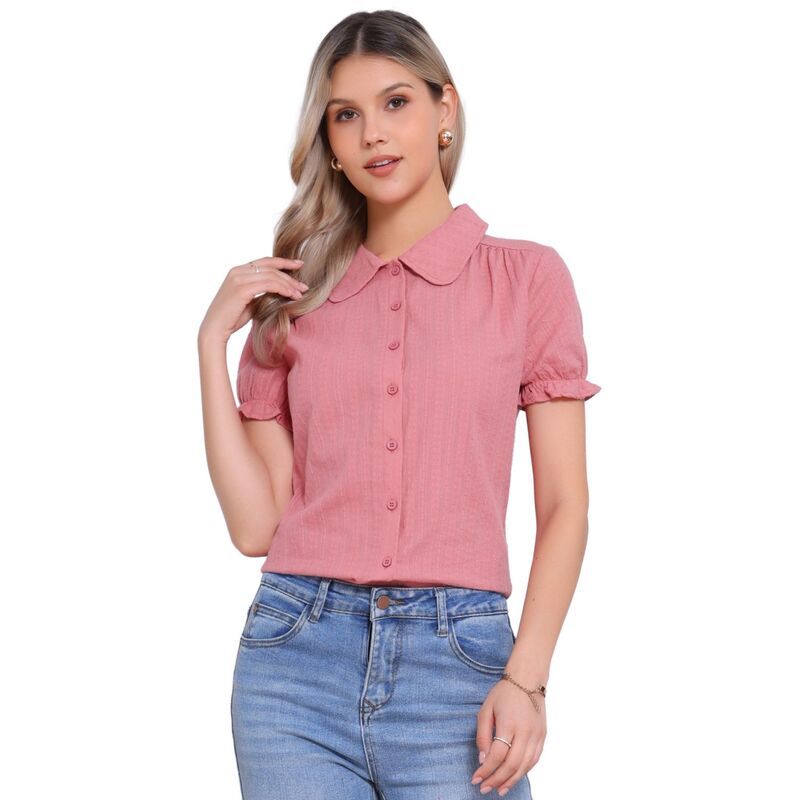 アレグラ ケー レディース トップス シャツ コットン ダウン ブラウス ALLEGRA K Womens Cotton Frilled Top Turndown Collar Solid Blous