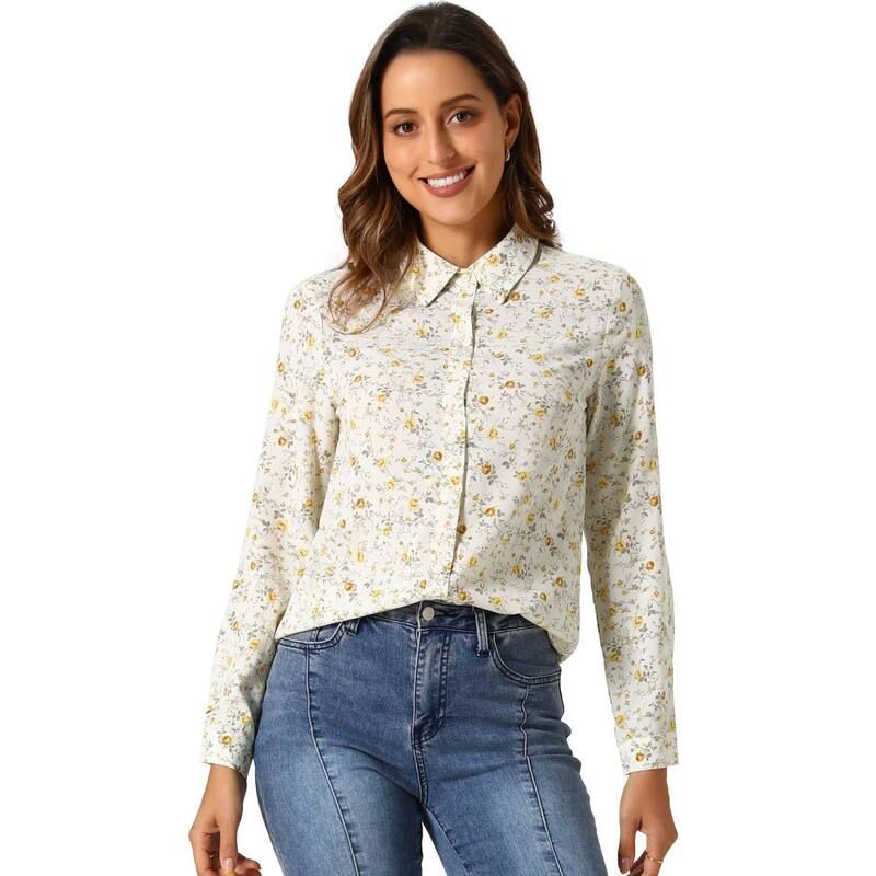 アレグラ ケー レディース トップス シャツ ボタンダウン フラワー柄 ダウン フラワー ALLEGRA K Womens Button Down Long Sleeve Ditsy Floral S