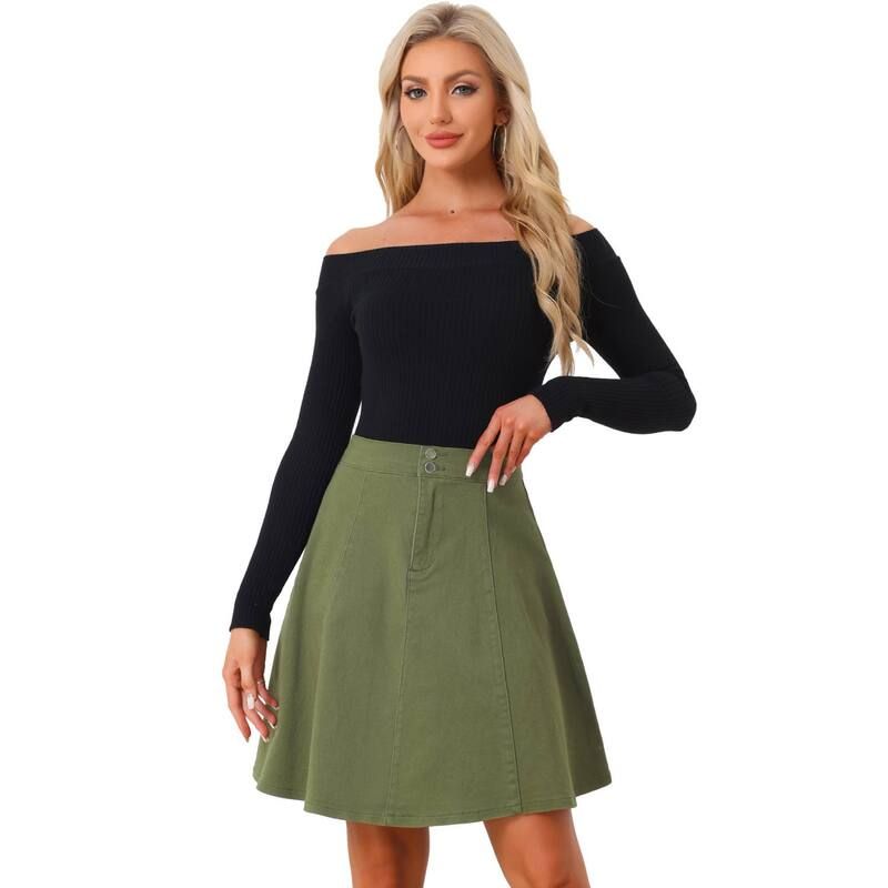 アレグラ ケー レディース ボトムスカート A ライン ハイウエスト プリーツ ミディ デニム ALLEGRA K Womens Casual High Waist ALine Flared Plea