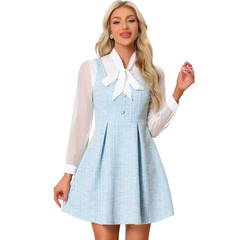 アレグラ ケー レディース トップス ワンピース ツイード ノースリーブ ALLEGRA K Tweedress for Womensleevelessquare Neck Plaid Fit and