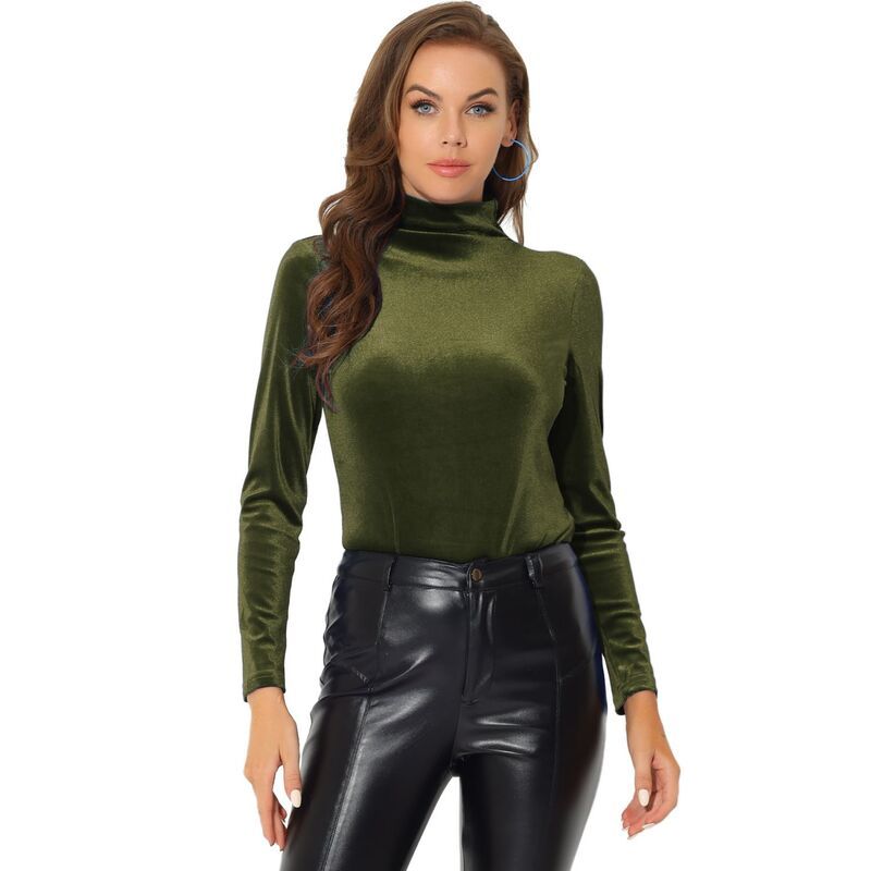 アレグラ ケー レディース トップス シャツ タートルネック ベルベット ブラウス ALLEGRA K Womens Turtleneck Velvetop Long Sleeve Work Shir