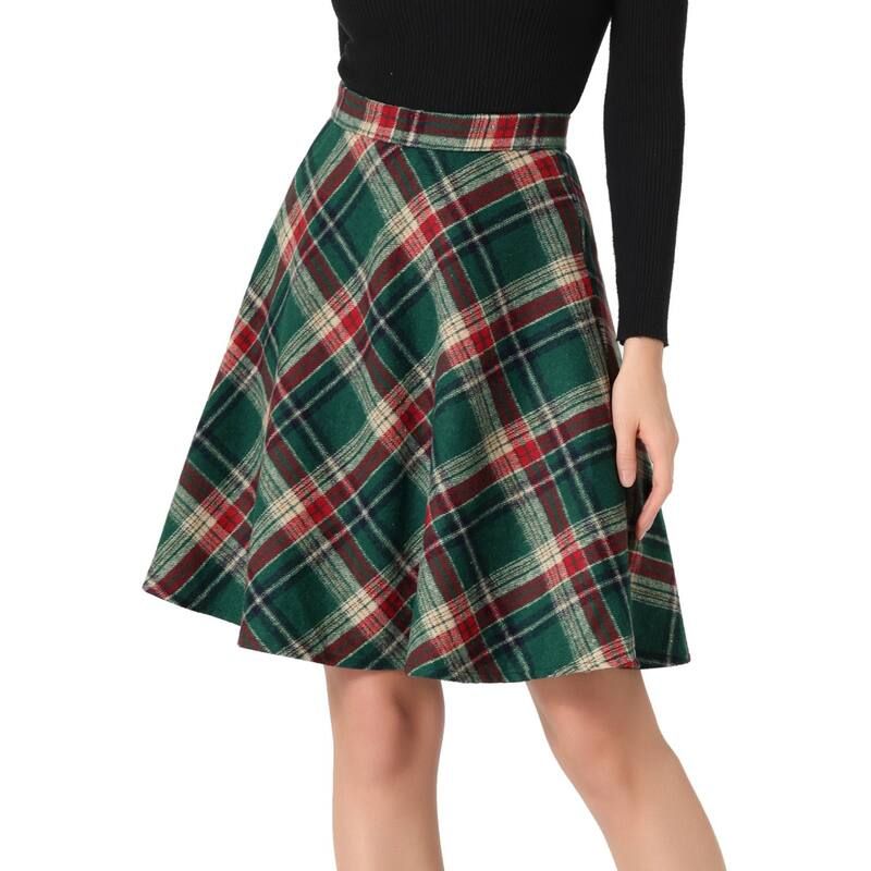アレグラ ケー レディース ボトムスカート A ライン ひざ丈 ALLEGRA K Womens Plaids Elastic Waist Knee Length Worsted A Line Ski