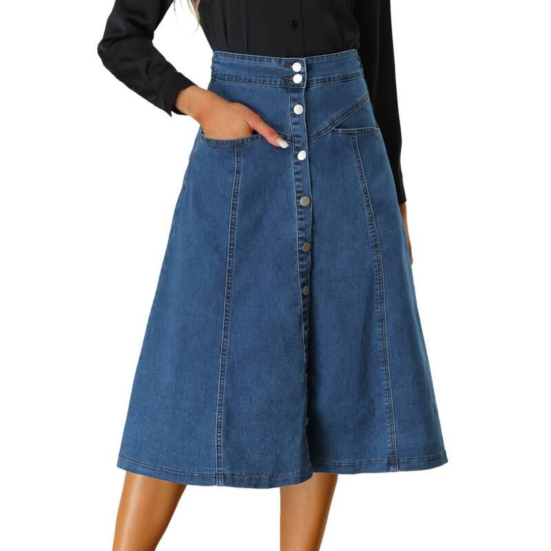 アレグラ ケー レディース ボトムスカート A ライン ハイウエスト ミディ ALLEGRA K Womens Buttons Front High Waistretchy Aline Flowy M