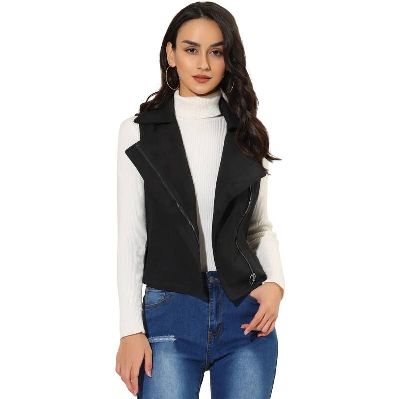 アレグラ ケー レディース アウター ジャケット・ブルゾン ベスト スエード ノースリーブ ALLEGRA K Womens Casual Faux Suede Sleevelesshort Bike