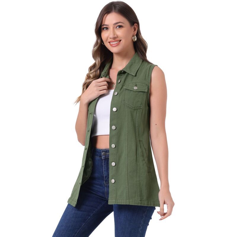 アレグラ ケー レディース アウター ジャケット・ブルゾン ボタンダウン ベスト ノースリーブ ダウン デニム ALLEGRA K Womens Casual Button Down Sleevele