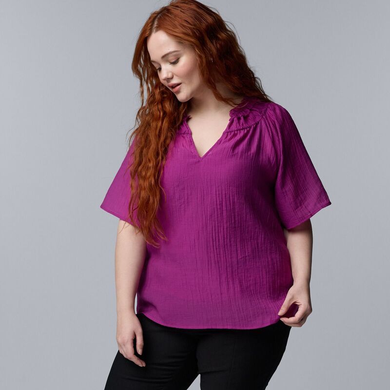 ヴェラウォン レディース トップス シャツ プラスサイズ ブラウス Plusize Simply Vera Wang Flutter Sleeve Blouse Terry Magenta マゼンタ