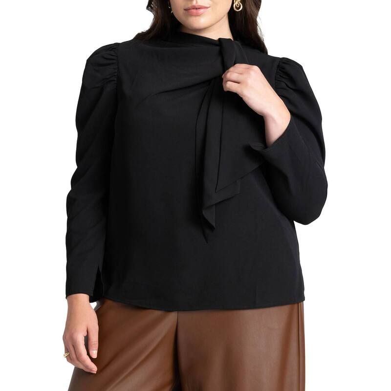 エロクイ レディース トップス シャツ ドレープラスサイズ ブラウス ELOQUII Womens Plusize Drape Front Blouse Totally Black ブラック