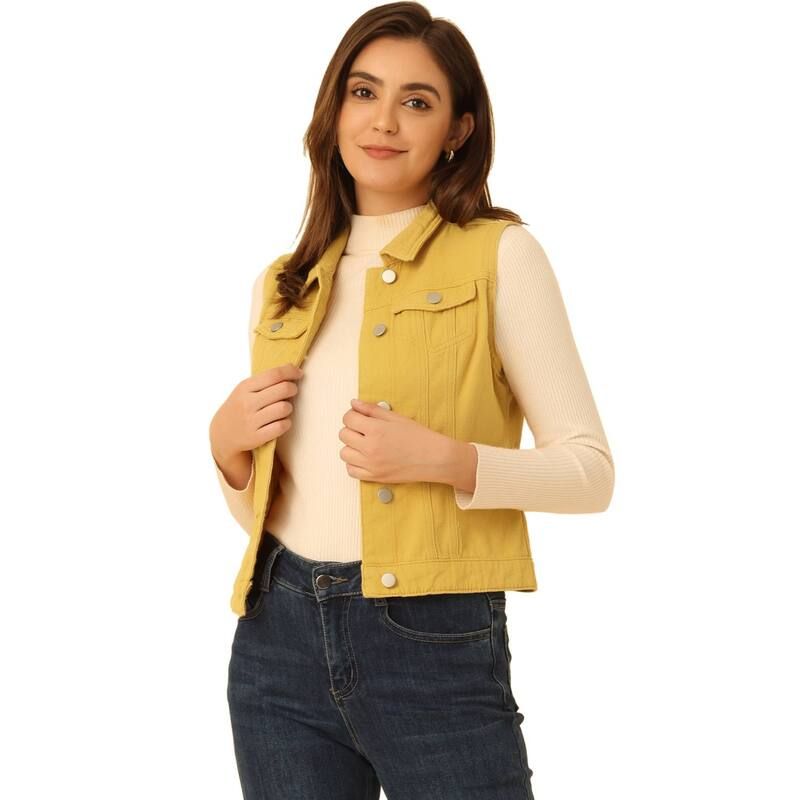 アレグラ ケー レディース アウター ジャケット・ブルゾン ベスト デニム ALLEGRA K Womens Washed Chest Flapocketsingle Breastedenim Ves