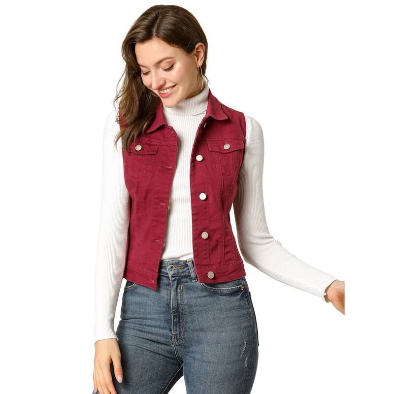 アレグラ ケー レディース アウター ジャケット・ブルゾン ベスト デニム ALLEGRA K Womens Washed Chest Flapocketsingle Breastedenim Ves