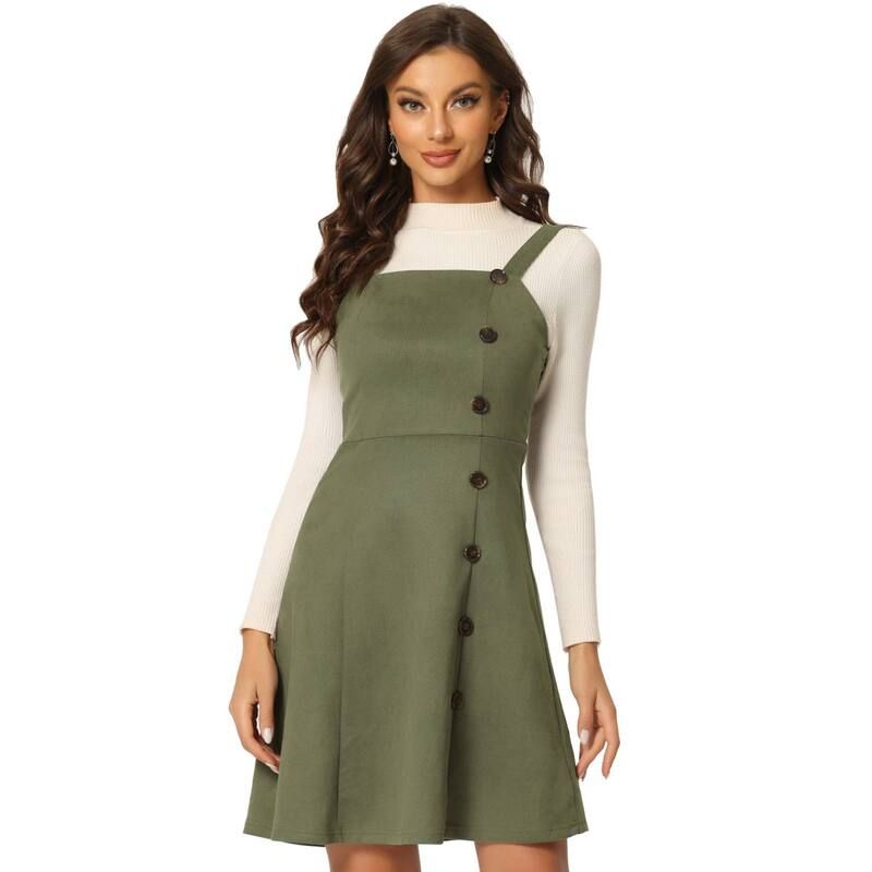 アレグラ ケー レディース トップス ワンピース A ライン ミニ オーバーオール スエード ALLEGRA K Womens Faux Suede Button Decor ALine Mini O 11,146円