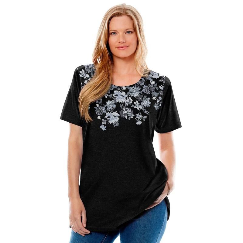 ウーマン ウィズイン レディース トップス Tシャツ プラスサイズ グラフィック Woman Within Plusize Graphic Tee Black Mixed Bouquet ブラック