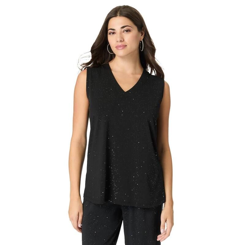 ロアマンズ レディース トップス Tシャツ Vネック プラスサイズ Roamans Womens Plusize Ultrasmooth Fabric V Neck Tank Black Sparkl