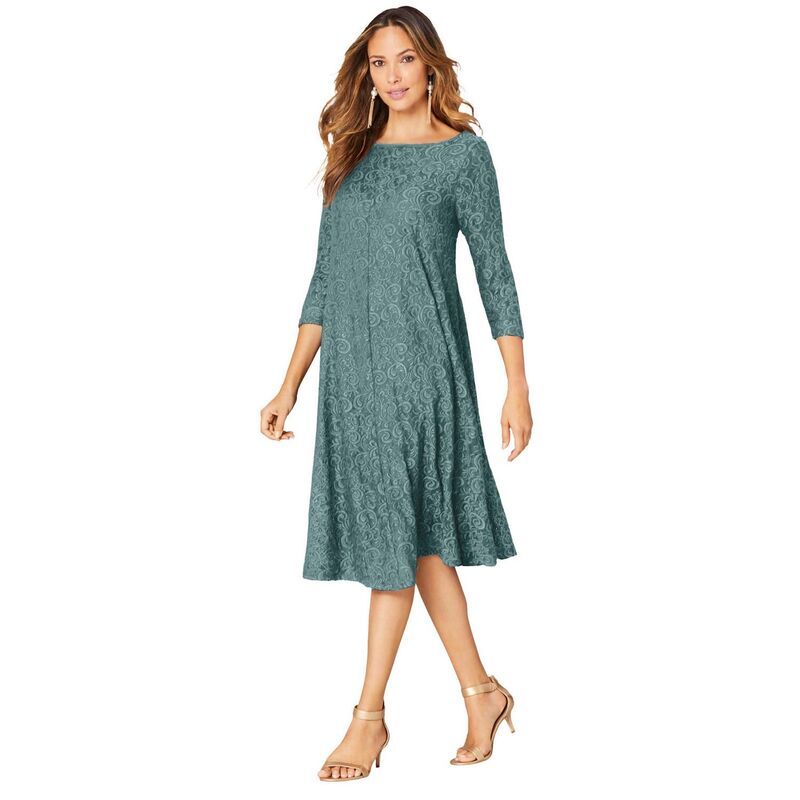 ロアマンズ レディース トップス ワンピース プラスサイズ レース Roamans Womens Plusize PlusSize 34 Sleeve Boatneck Lace Swing Dres