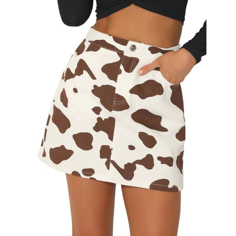 アレグラ ケー レディース ボトムスカート ハイウエスト プリント ミニ ALLEGRA K Womens Cow Print Casual Elastic Back High Waist Mini