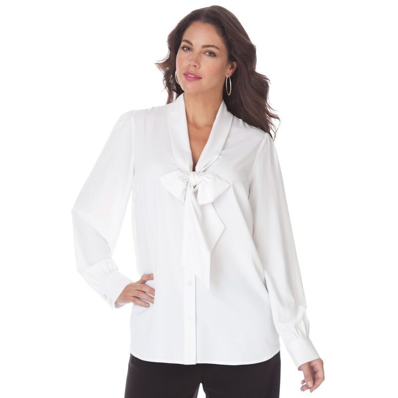 ロアマンズ レディース トップス シャツ プラスサイズ ブラウス Roamans Womens Plusize Long Sleeve Bow Blouse White ホワイト