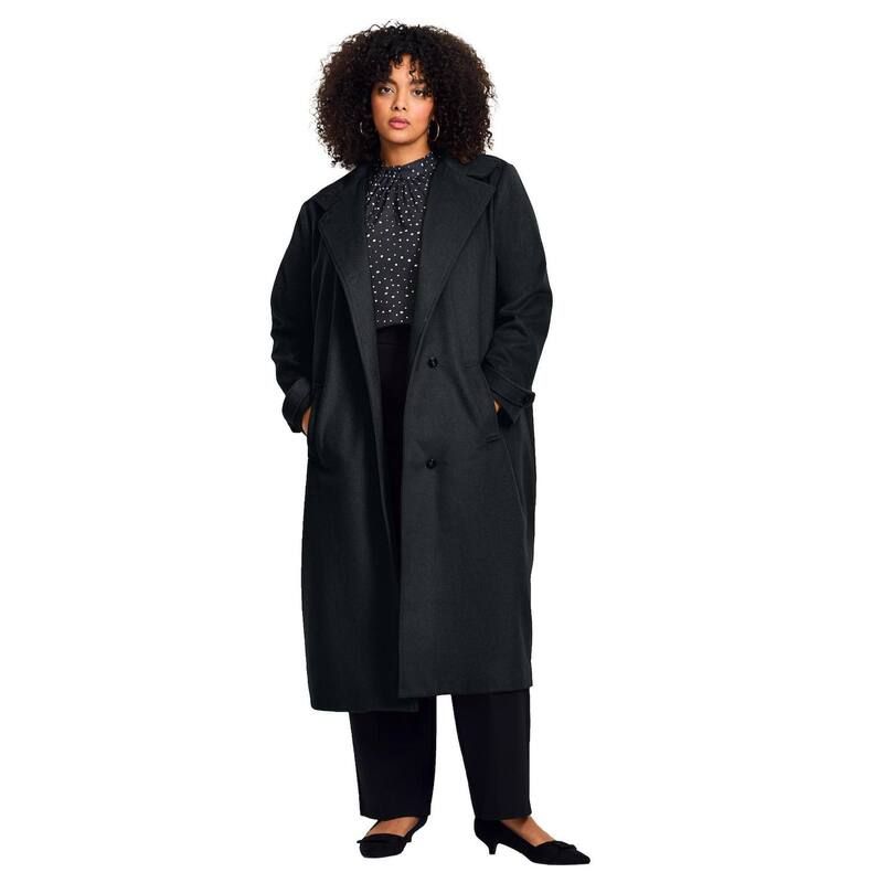 アベニュー レディース アウター ジャケット・ブルゾン スタンドネック プラスサイズ コート Avenue Womens Plusize Funnel Neck Long Coat Black ブラッ