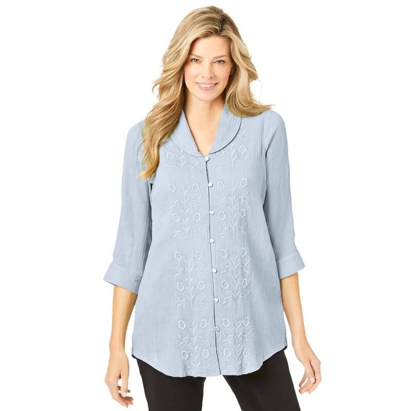 ウーマン ウィズイン レディース トップス Tシャツ プラスサイズ Woman Within Plusize Textured Gauze Tunic With Shawl Collar Pearl