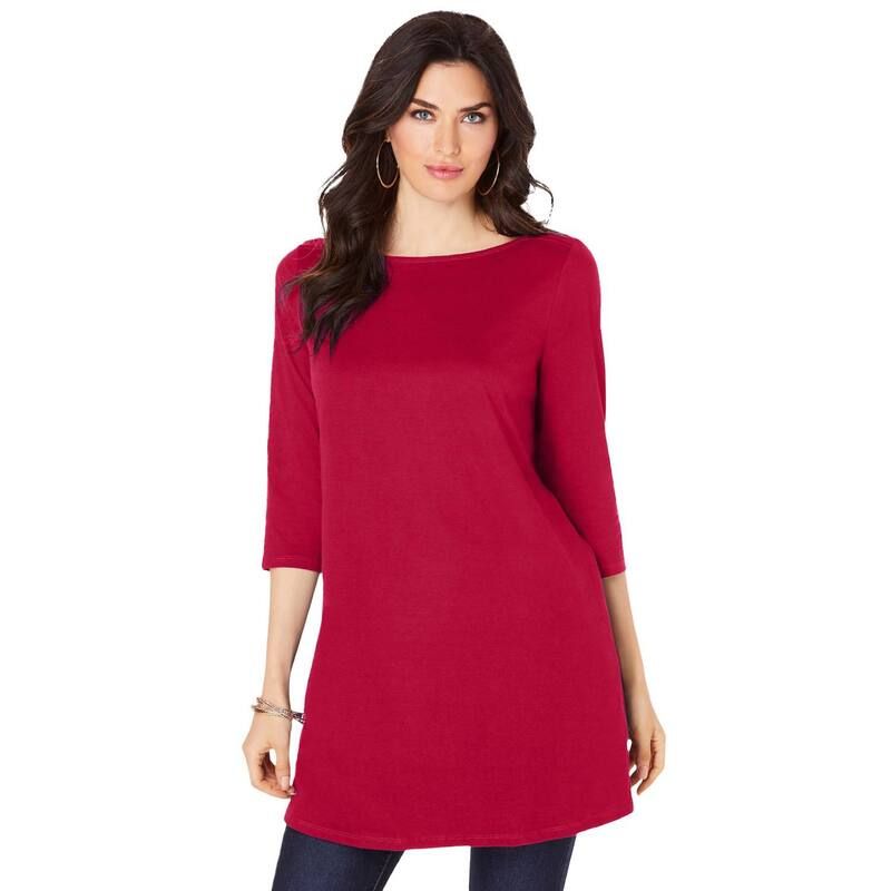 ロアマンズ レディース トップス Tシャツ プラスサイズ コットン Roamans Womens Plusize Cotton Ultimate Boatneck Tunic With Side Sl